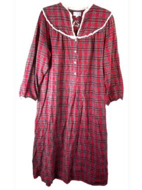 LANZ OF SALZBURG Womens Medium Plaid Flannel Nightgown Red cottagecore dress